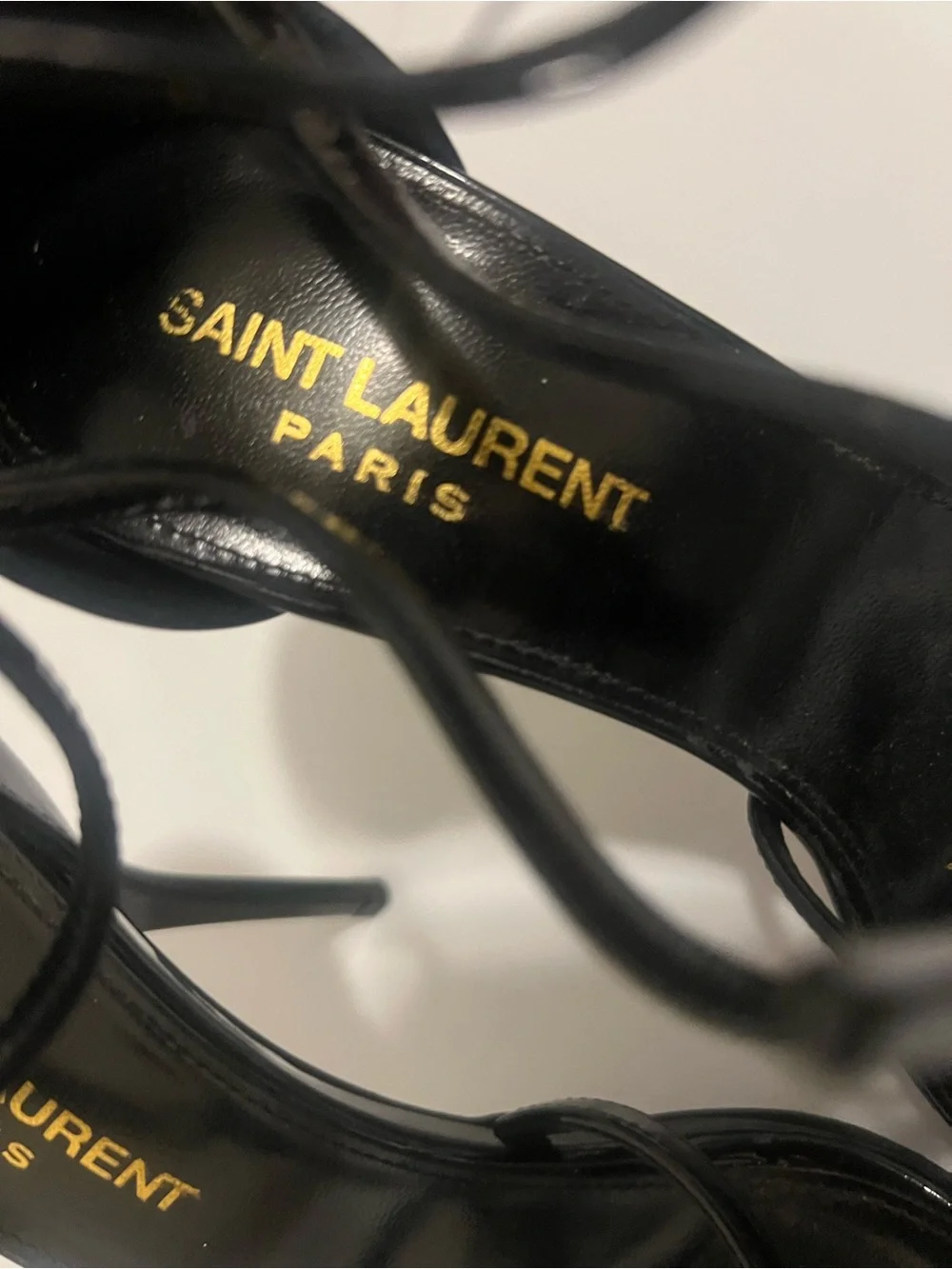 Saint Laurent Black Patent Leather YSL Logo Sandals - Picture 4 of 5